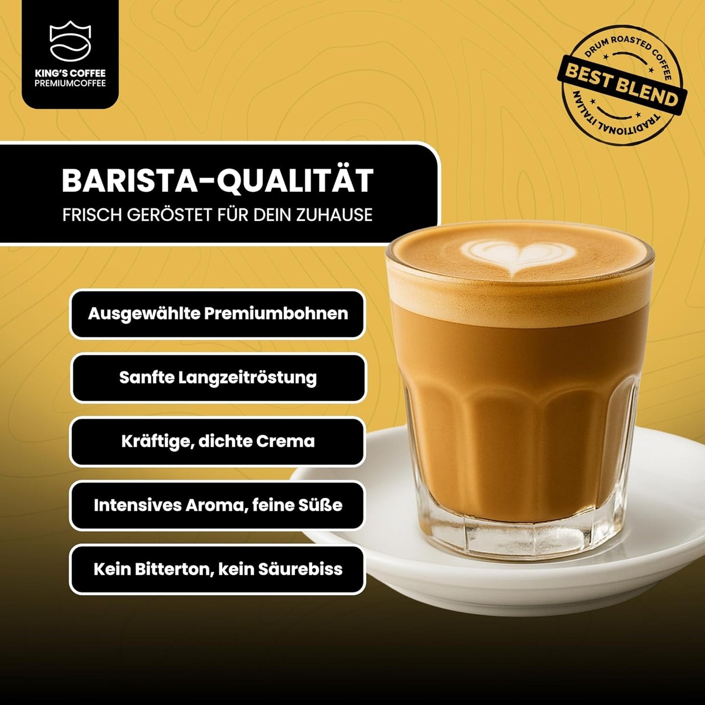 KRÁLOVSKÁ KÁVA - SPECIÁLNÍ PRAŽENÁ - 1 kg Barista Premium Espresso Beans - Káva s nízkou kyselostí - Pražení malých dávek v Itálii - Nejlepší směs Arabica-Robusta pro plně automatické a portafiltrační stroje