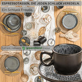 SANGER Sydney | Keramický šálek na espresso sada 12 ks, sada mocha šálků pro 6 ks, šálky a podšálky, vhodné do myčky a mikrovlnné trouby, tmavě šedá, 80 ml | SBÍRKA HODNOT