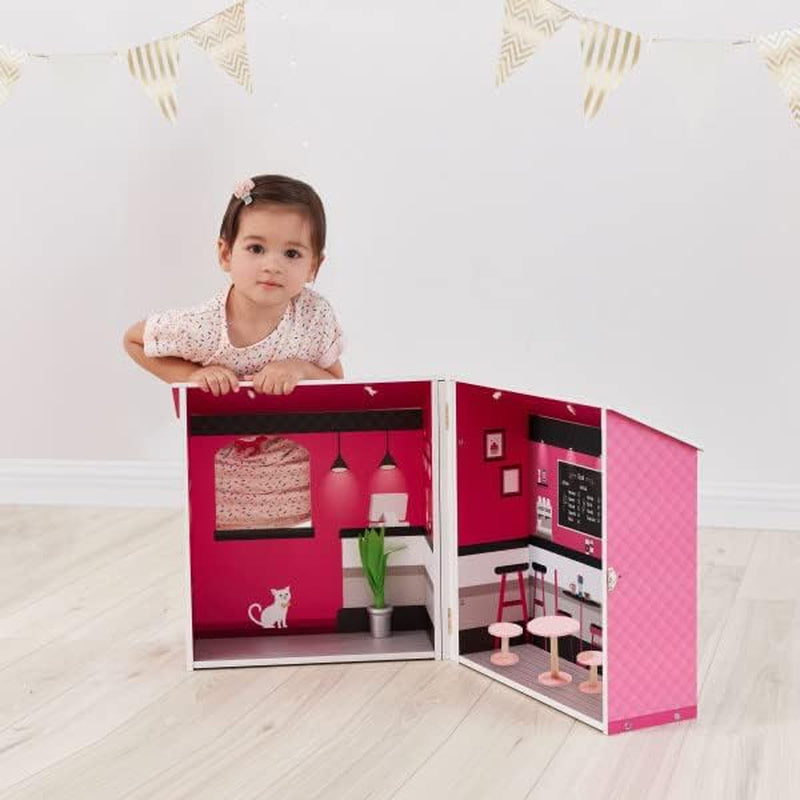 Teamson Kids - Domeček pro panenky Dreamland City Café 30 cm - růžová/bílá/černá