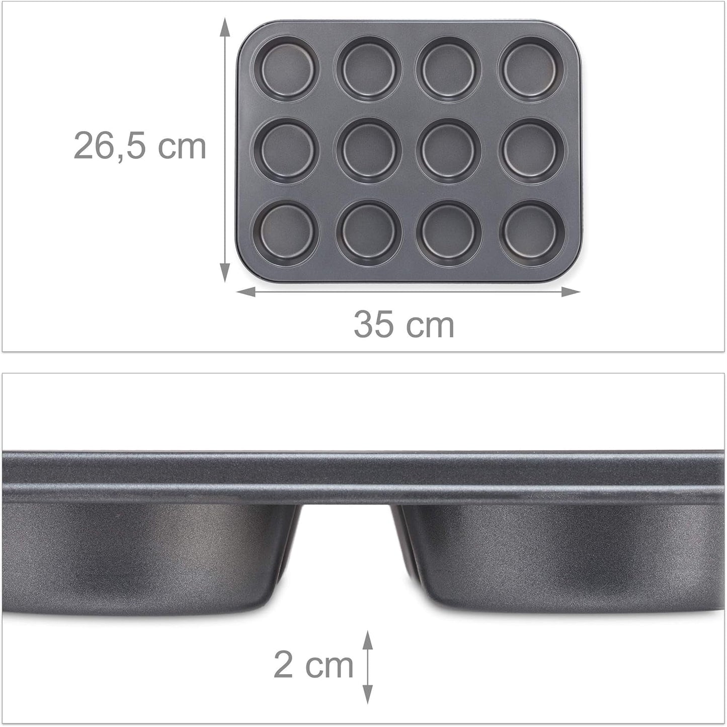 Relaxdays Muffinform, 2Er Set, 12Er Muffinbleche, Antihaftbeschichte, Carbonstahl, Muffins & Cupcakes, Ø 6,5 cm, Pšenice, 10030825 Formy a plechy na pečení Naty Shop