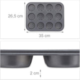 Relaxdays Muffinform, 2Er Set, 12Er Muffinbleche, Antihaftbeschichte, Carbonstahl, Muffins & Cupcakes, Ø 6,5 cm, Pšenice, 10030825 Formy a plechy na pečení Naty Shop