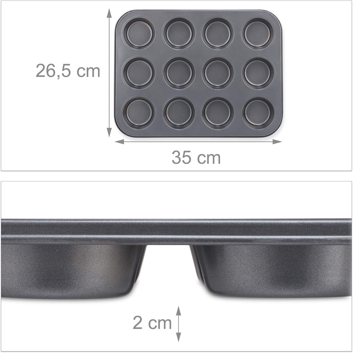 Relaxdays Muffinform, 2Er Set, 12Er Muffinbleche, Antihaftbeschichte, Carbonstahl, Muffins & Cupcakes, Ø 6,5 cm, Pšenice, 10030825 Formy a plechy na pečení Naty Shop