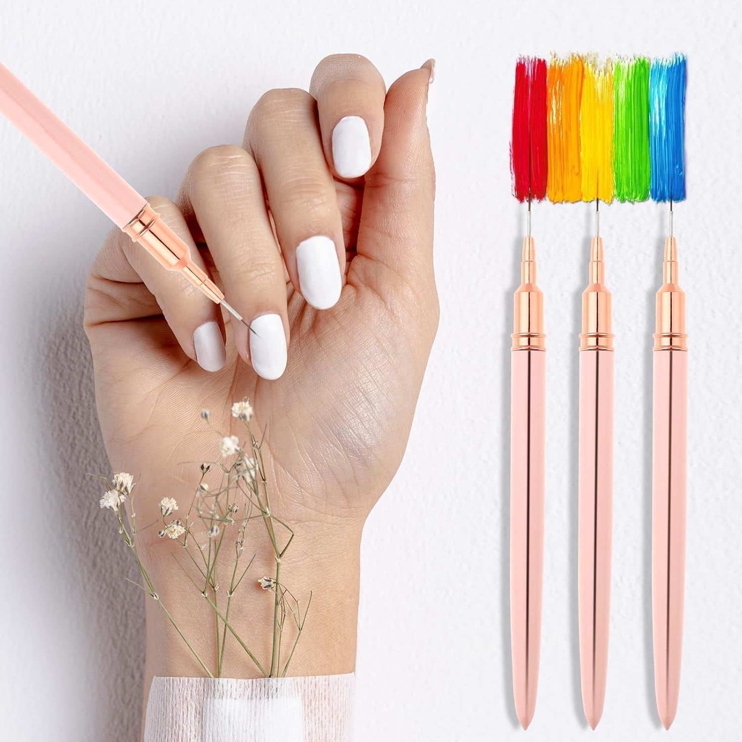 Nail Art Liner-Brush 5-Teiliges Gel-Nagellack-Malerei-Nagel-Punkt-Zeichnungs-Werkzeug Für Lange Linien Kunst-Design-Stift-Set Metallgriff Nail-Art-Design-Binsel Für Frauen