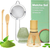 Alyvisun Matcha Set, 5dílný Matcha čajový set s Matcha konvičkou a Matcha stojánkem, Čajová lžička, Čajová lžička, Matcha čajový set pro milovníky Matcha, Ideální pro začátečníky a nadšence