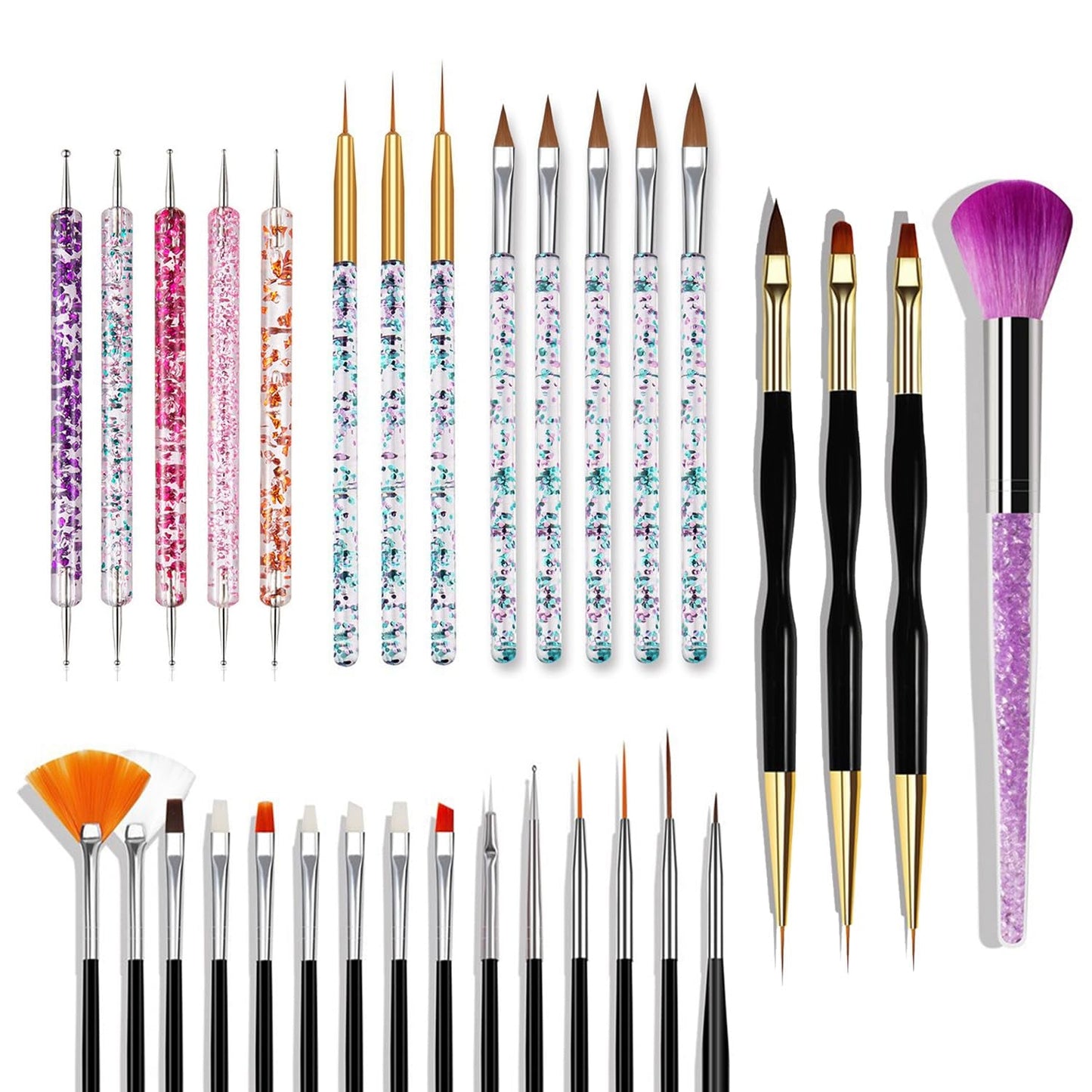 Sada nail Art Pinsel Pinsel, 20ks Nageldesign Malerei Pinsel, Professionelle Nail Art Design Pinsel, Nail Fine Liner Pinsel, růžová