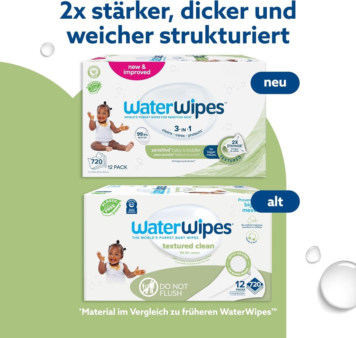 WaterWipes Sensitive+ vlhčené ubrousky pro kojence a batolata, počet 720 (12 balení), 3 v 1 čištění, péče, ochrana, 99,9 % vody, texturované čištění, bez parfemace