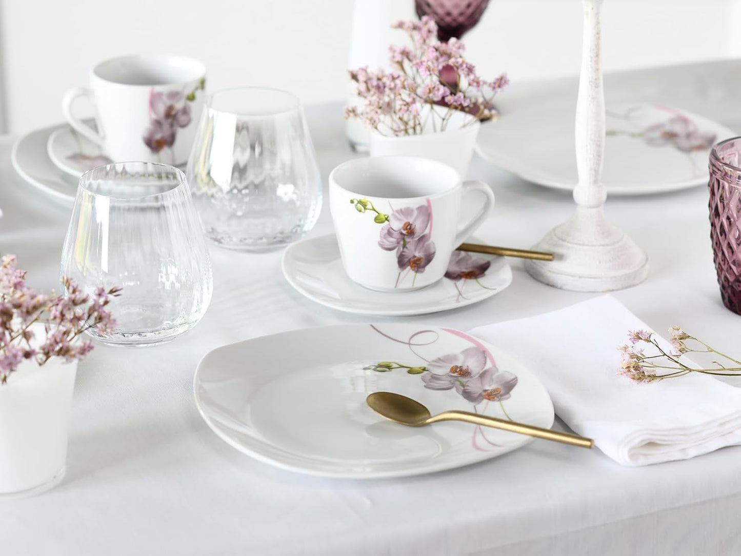 CreaTable, 24024, Square Orchid Series, 18dílná sada nádobí pro 6, Porcelánový kávový servis, Vhodné do myčky a mikrovlnné trouby, Kvalitní výroba