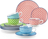 Porcelánová kávová sada Vancasso Macaron, 12dílný barevný kávový servis pro 4-12 osob, sada šálků, včetně šálků na kávu, podšálků a dezertních talířků