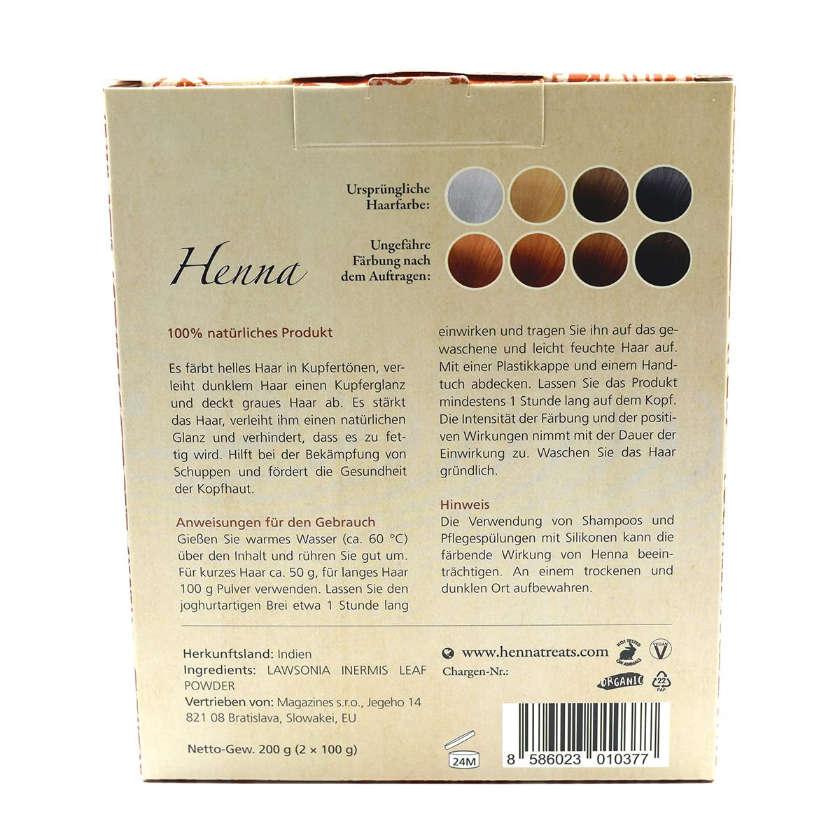 Henna - Copper - Přírodní barva na vlasy a vlasová péče - Pudr - 200g Barva na vlasy Naty Shop