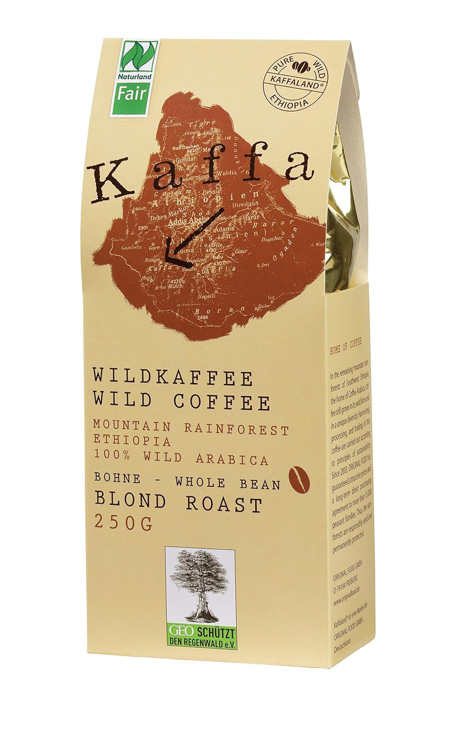Divoká káva "Kaffa", světlá, celá zrna (250 g) - BIO