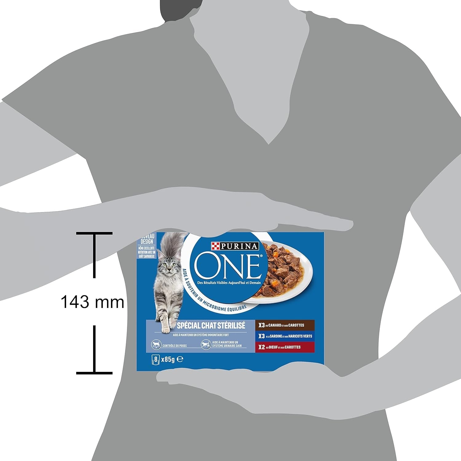 PURINA ONE | BIFENSIS | Krmivo pro sterilizované dospělé kočky | Podporuje kočičí vitalitu, kosti, svaly a klouby | V omáčce | Kapsičky s kachnou, sardinky, hovězí maso, čerstvost | 1 kus (8 x 85 g)