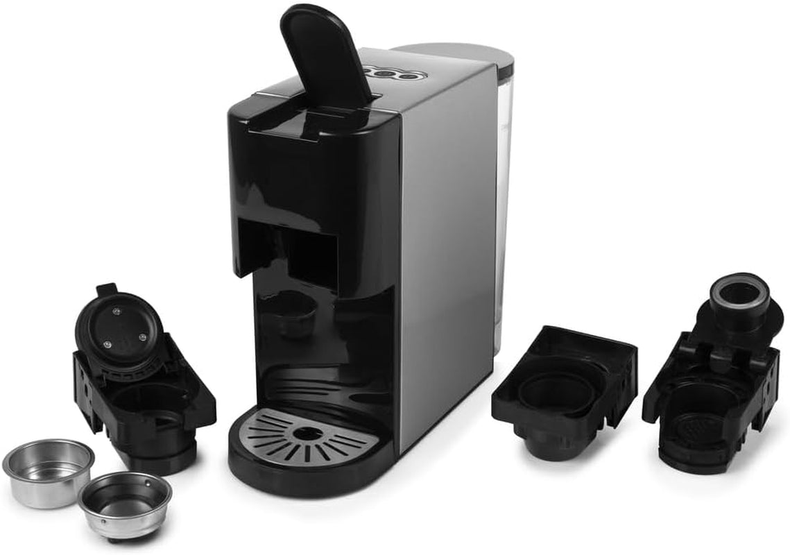 Princess 4v1 multikapsulový espresso kávovar - 1450 wattů, kapsle, kapsle, mletá káva, BPA free, 249450, 01.249450.01.001, černá, stříbrná
