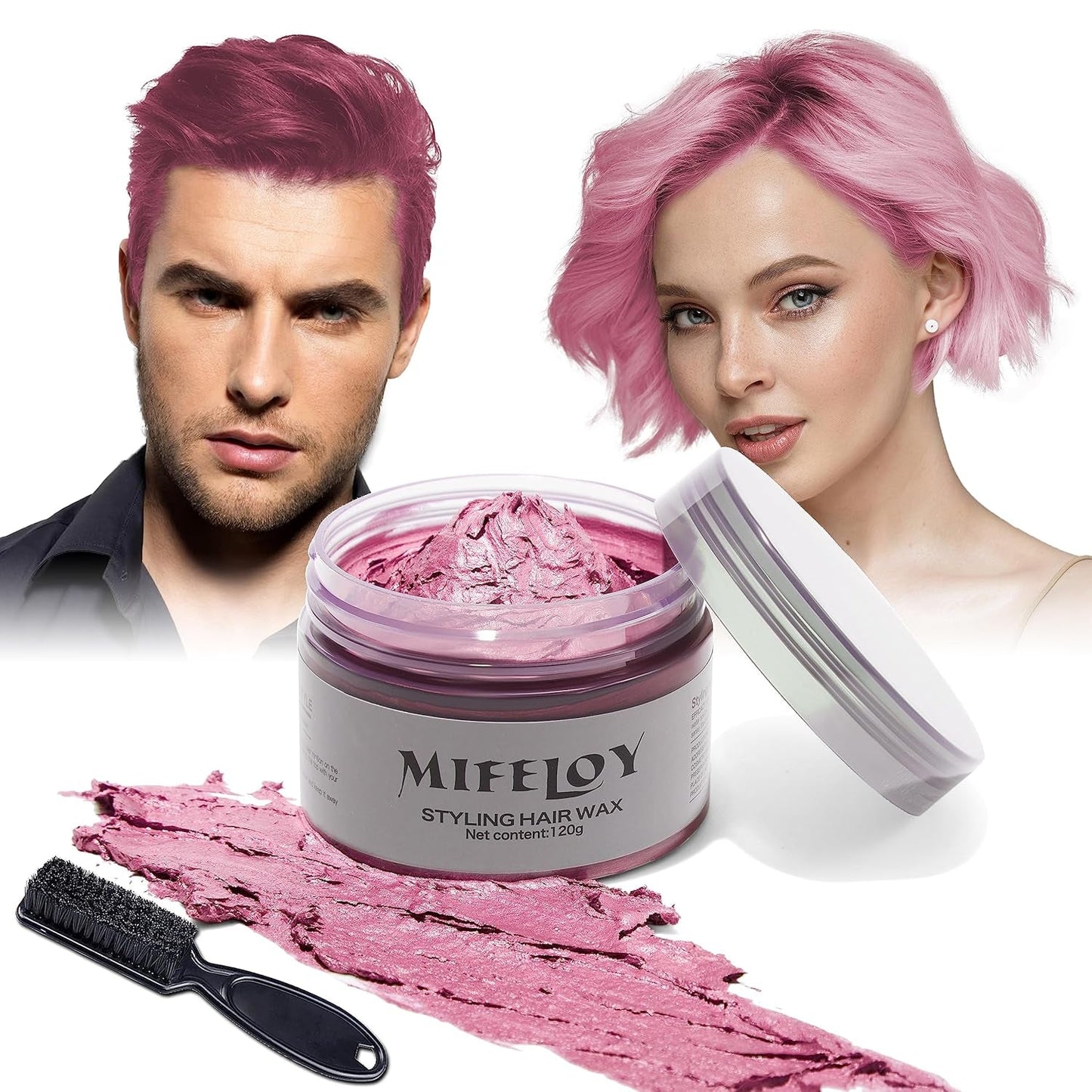 4,23 oz Fialový odstín na vlasy Dočasná barva na vlasy se štětci, Muži Ženy Vosk pro styling vlasů, Instantní krém na vlasy Bahno Přírodní Účes Pomáda, DIY Cosplay Halloween Vosk na vlasy Barva na vlasy Naty Shop Pink