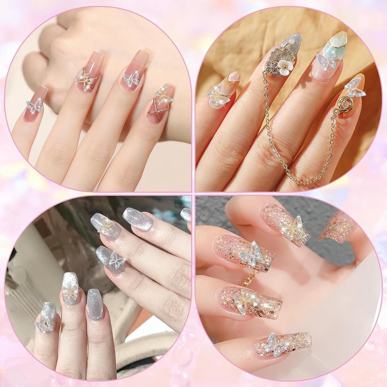 20ks Glitter Butterfly Nail Charms, Nail Art Kamínky, Nail Stones, Butterfly Nail Art, Kamínky, Valentýnské přívěsky na nehty, DIY dekorace na pouzdro na mobilní telefon