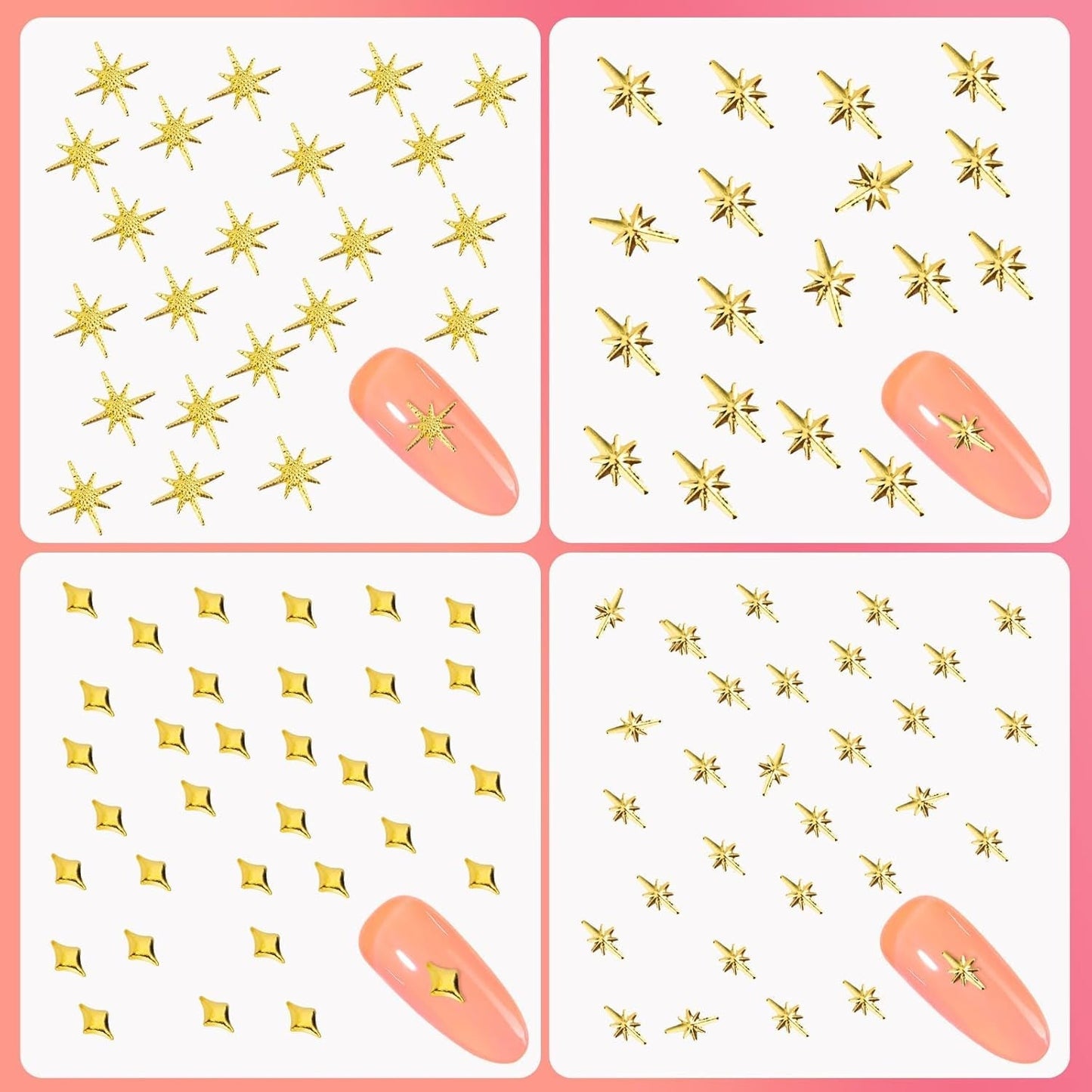 400 Stück Zlatá Stříbrná Stern Charms Nägel, 3D Metall Star Nagelkunst Dekorations, Star Nail Design Gemischt Größe Form Nägel Zubehör
