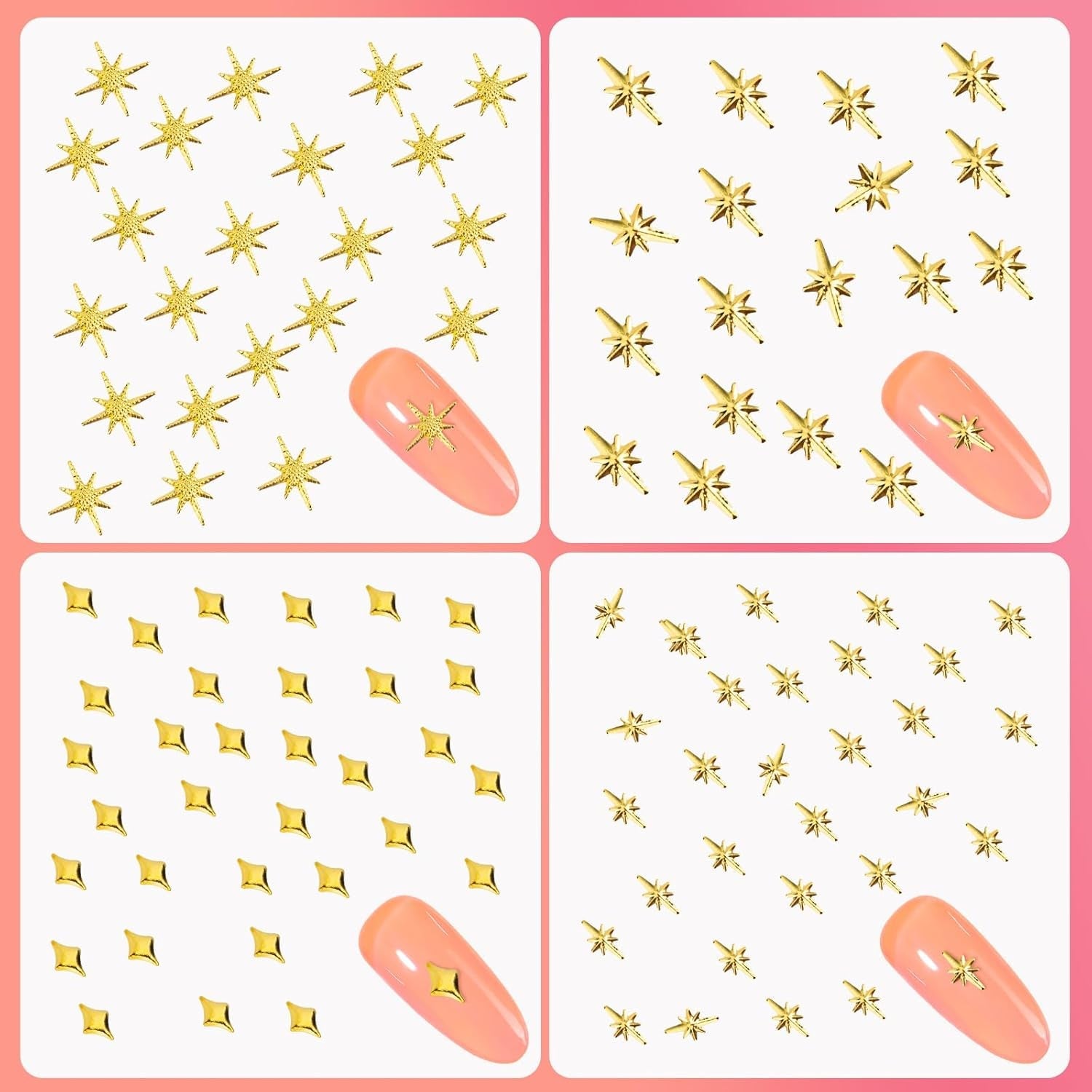 400 Stück Zlatá Stříbrná Stern Charms Nägel, 3D Metall Star Nagelkunst Dekorations, Star Nail Design Gemischt Größe Form Nägel Zubehör
