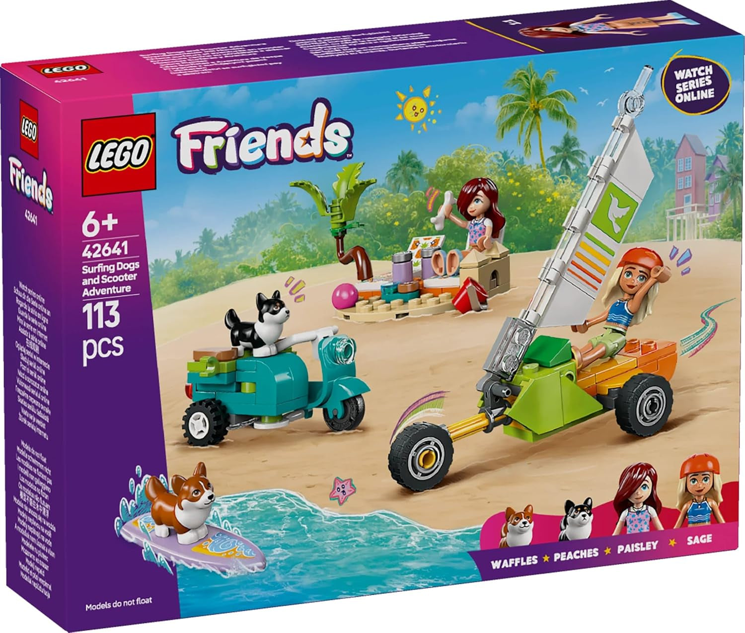 LEGO Friends Plážové dobrodružství se psy Stavebnice pro dívky 6letá zvířátka se 2 minifigurkami a 2 figurkami Corgi Kreativní děti Dárek pro surfové prkno Dobrodružná stavebnice 42641 Stavebnice Besuche den LEGO-Store