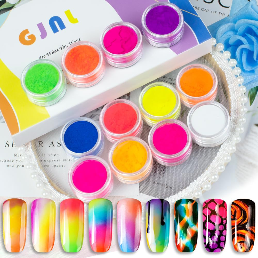 Neon Phosphor Pigment Pulver Für Nägel Lidschatten - 12 barev Neon Nagel Glitzer Augenpulver Maniküre Halloween Neon Make-up Dekoration Nail Art Staub Pigment