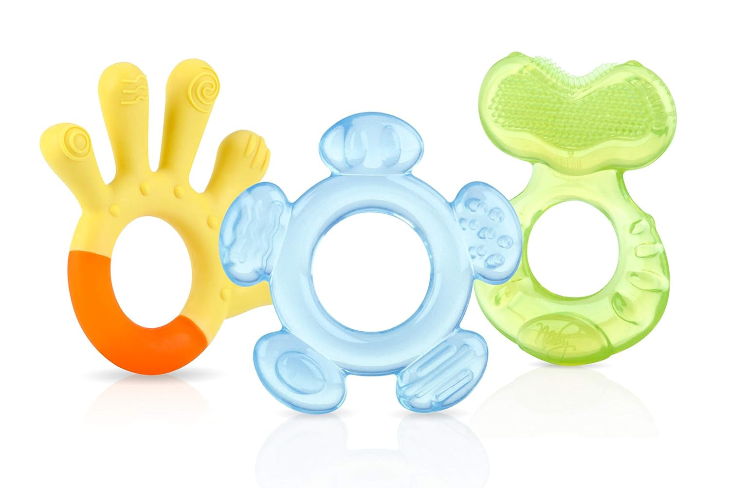 Nuby - 3stupňové kousací kroužky - 3 kousací kroužky pro stimulaci dásní a úlevu od bolesti prořezávání - Hračka na kousání pro miminka - Bez BPA - 3+ měsíce