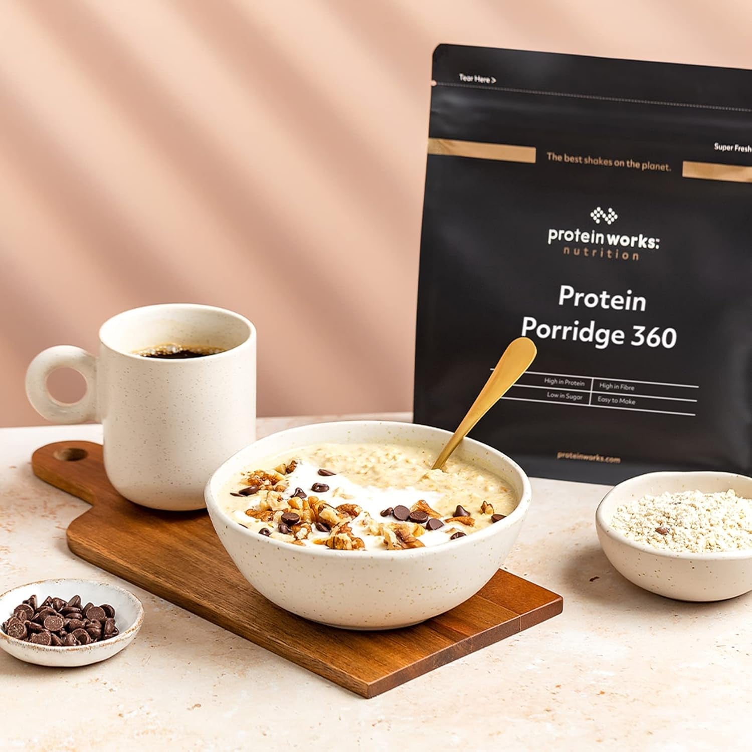 Protein Works - Proteinová kaše 360 | Mýtus Další vitamíny a minerály | Proteinreiches Frühstück | Kalorienarme Haferflocken | 6 porcí | Banán-Čoko-Chip | 500G cereálie Naty Shop