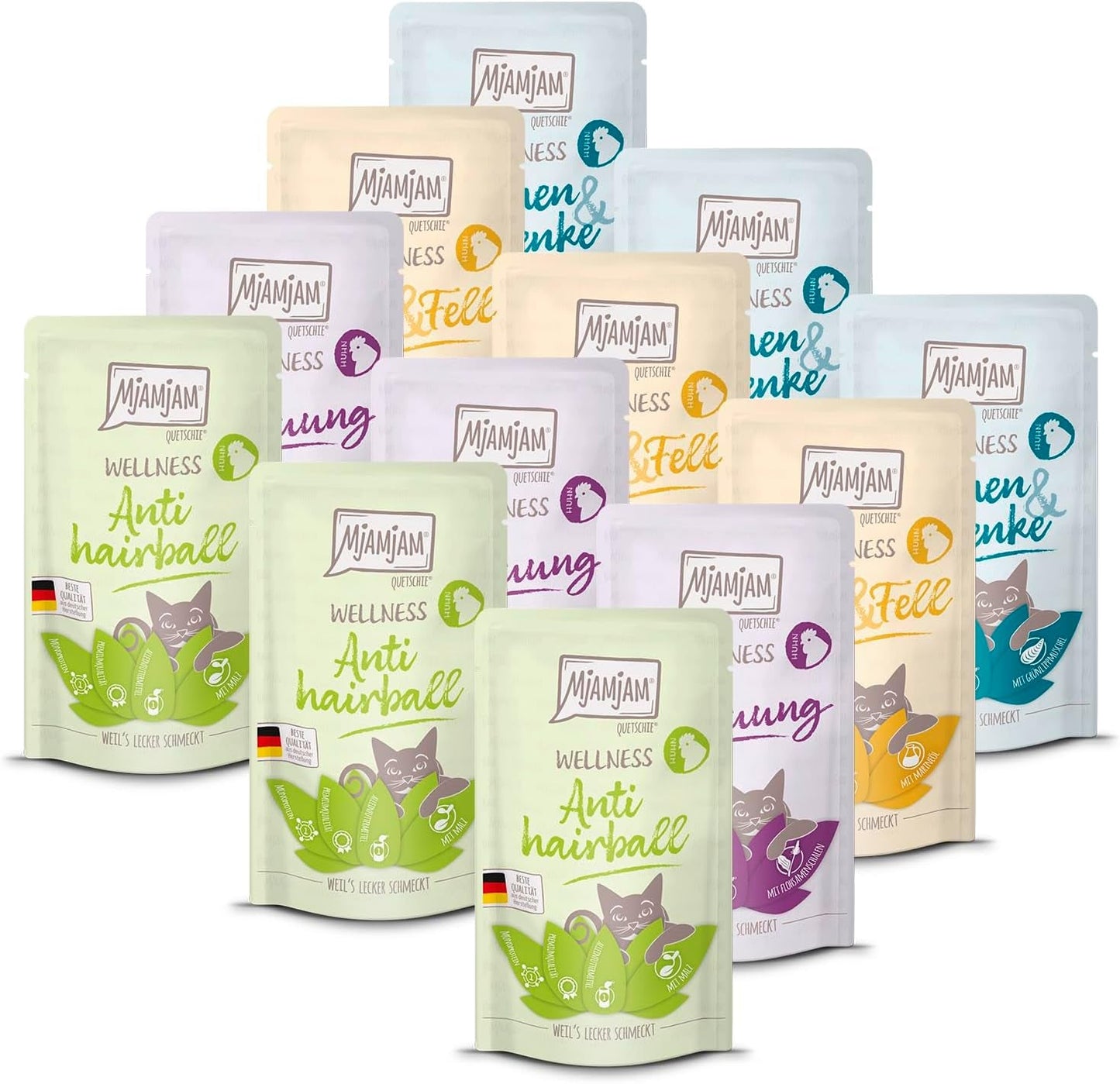 MjAMjAM - prémiové mokré krmivo pro kočky - kuřecí wellness balíček 12 balení (12 x 125 g) bez obilovin s extra masem