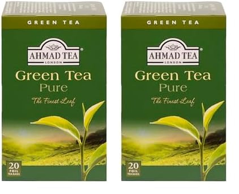 Ahmad Tea - Zelený čaj - Jednotlivě balené čajové sáčky s příchutí se 2 g čaje na porci - 20 páskovaných čajových sáčků (balení po 2)