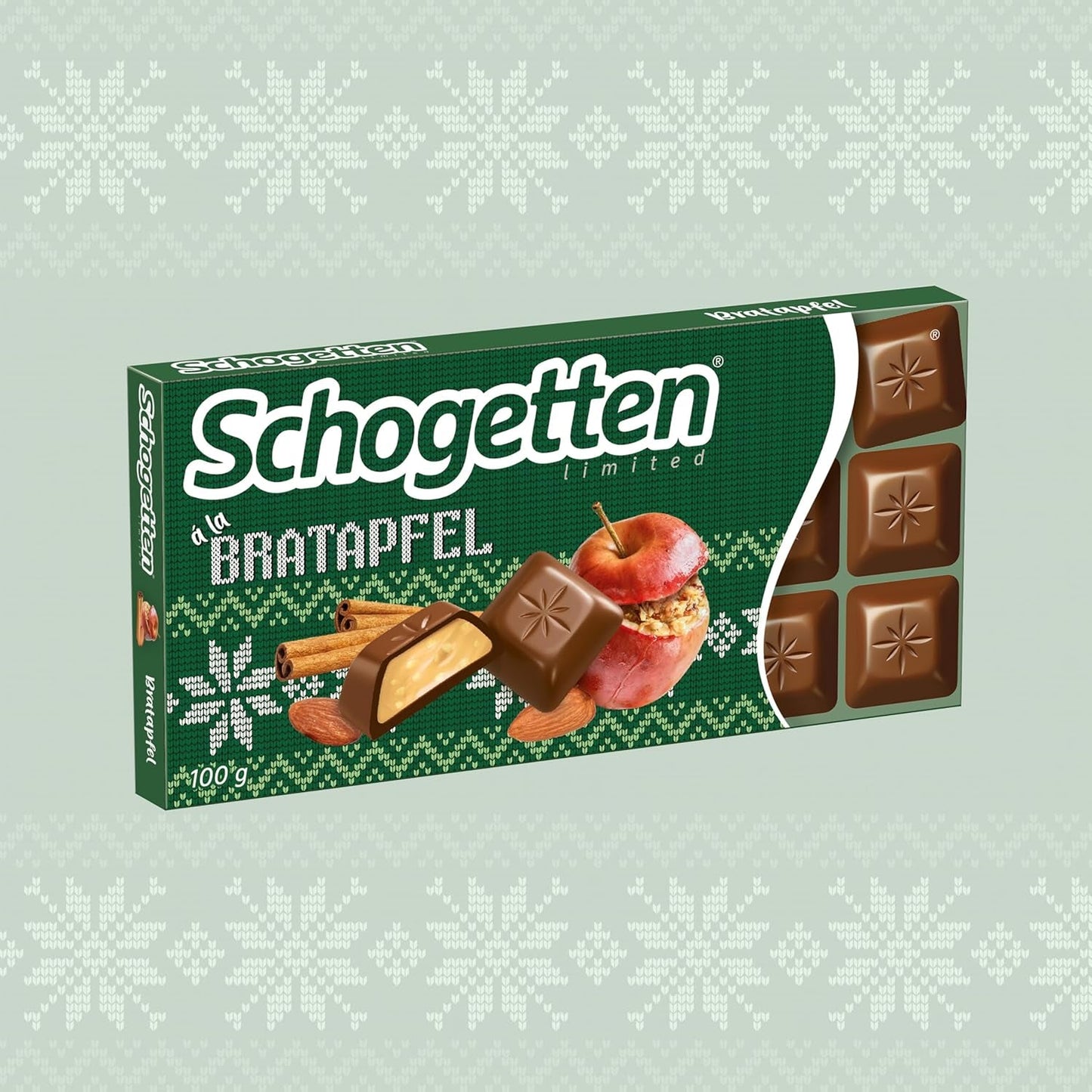 Schogetten Zimní edice se zralými jablky I Čokoládová tyčinka 100g I s mléčnou čokoládou a ve výhodných jednotlivých kouscích
