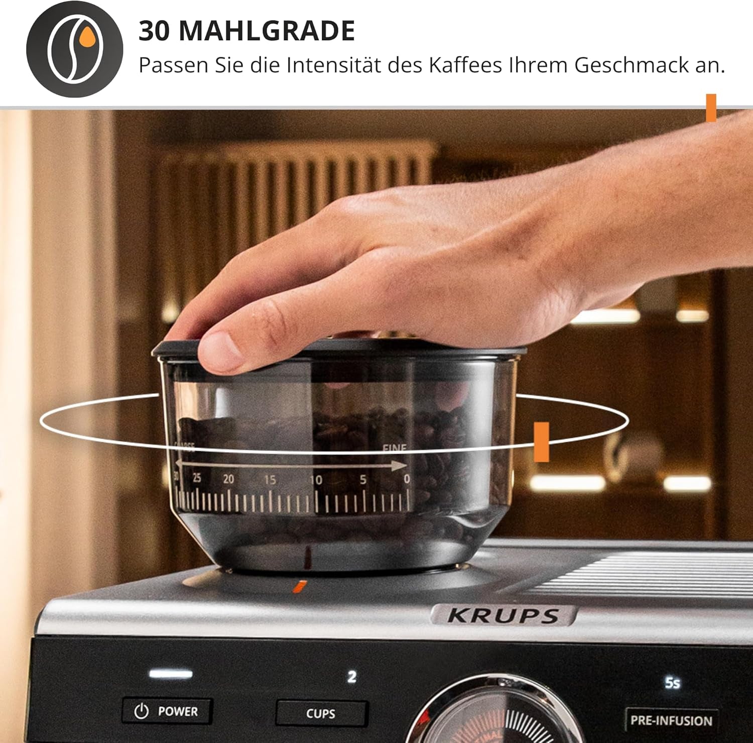 Krups Precision manuální espresso kávovar s portafiltrem a mlýnkem, baristický kávovar s intuitivním ovládacím panelem, nastavení předinfuze, espresso kávovar s parní tryskou, rychlý ohřev, XP801T10