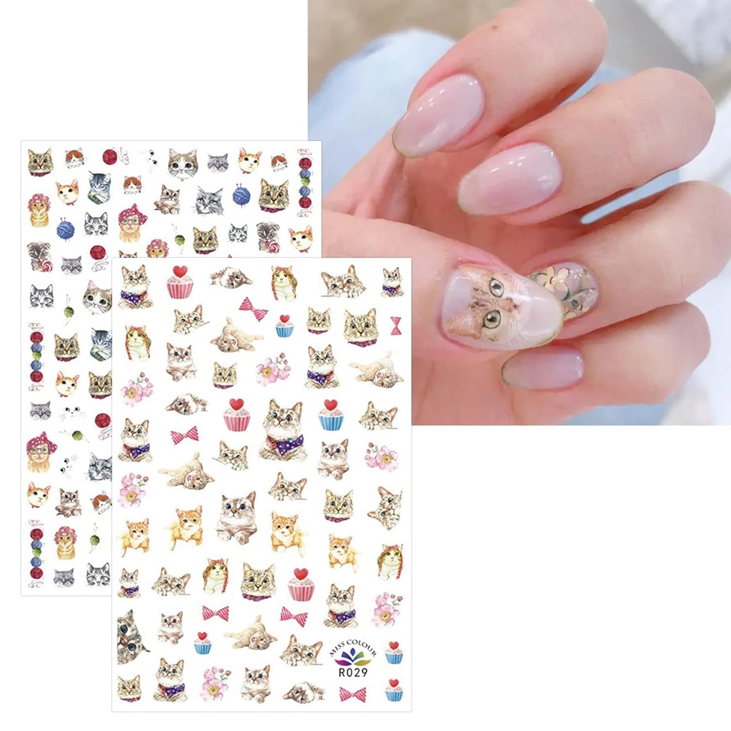 JMEOWIO Nálepka na nehty Tierische 8 Blatt Nálepka na nehty Selbstklebend Nagelaufkleber Katze Niedlich Dekoration Nageldesign Zubehör