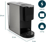 Princess 4v1 multikapsulový espresso kávovar - 1450 wattů, kapsle, kapsle, mletá káva, BPA free, 249450, 01.249450.01.001, černá, stříbrná