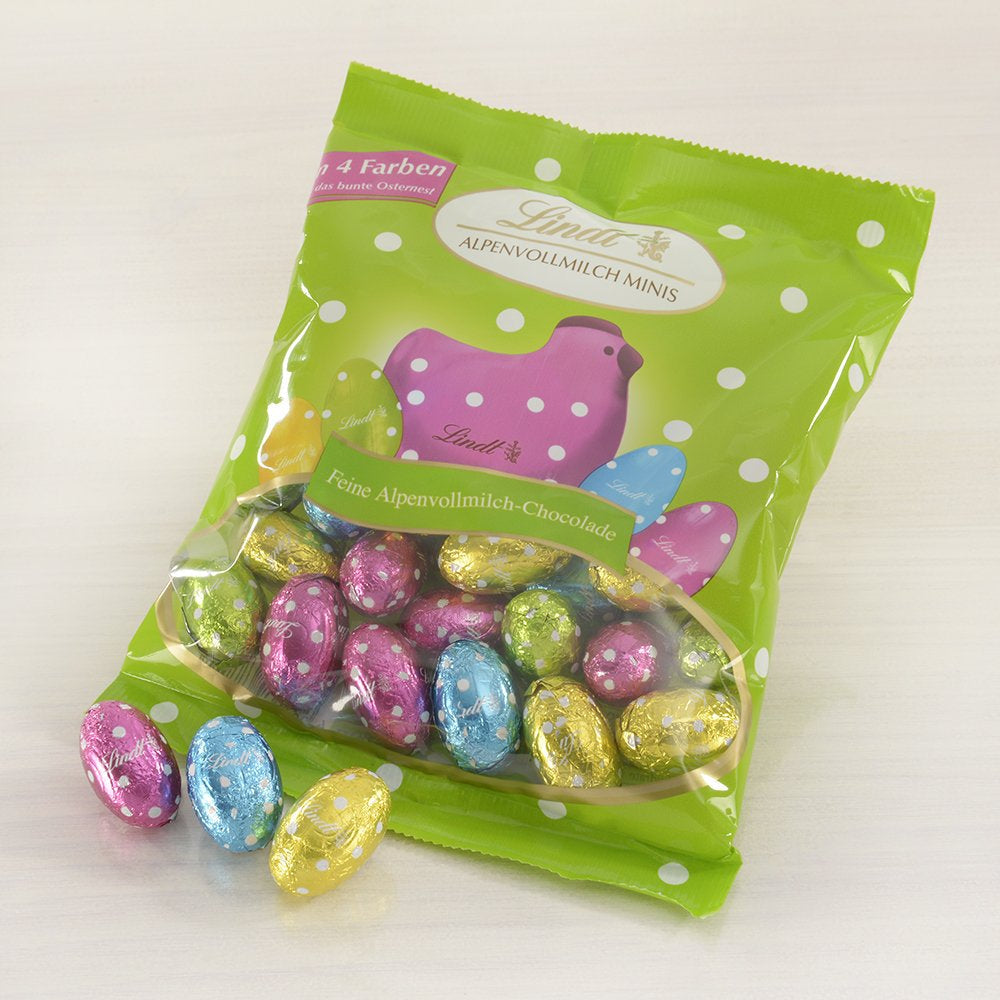 Malí velikonoční přátelé s čokoládou | 2 x 100 g a Čokoládové zdobení Minivajíčka s alpským mlékem | 2 x 180 g sáčky | Prémiová vajíčka z mléčné čokolády, vesele a barevně balená, ve čtyřech barvách na Velikonoce
