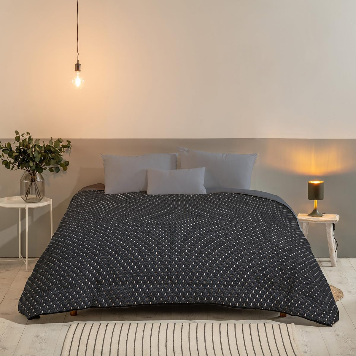 Bleu Câlin Potištěná 1 osoba Hermance přikrývka, polyester, modrá/šedá, 140 X 200 Cm Přikrývky a přikrývky Naty Shop Grey 140X200 Cm