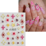 JMEOWIO 3D Nálepka na nehty Colorful Flower Nail Art Nálepka Selbstklebend Nagelaufkleber 5D Stereoskopické Jaro Léto Květinová dekorace Nageldesign Zubehör 4 Blatt