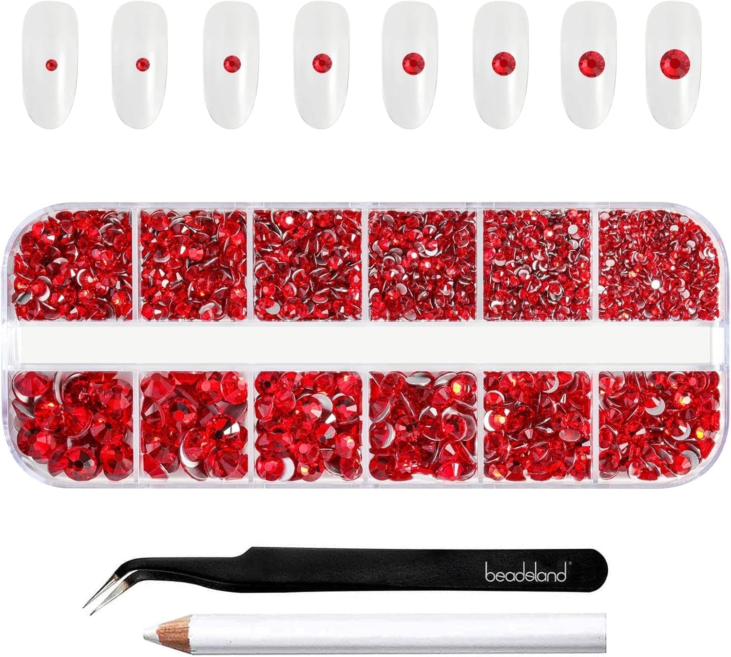 Beadsland 2500 ks Glas Nailart Strasssteine ​​​​Kristall Flatback Edelsteine ​​Runde, ​​Für Handwerk Gemischt 8 Größen SS4 ~ SS30 Mit Picking Pinzette Und Stift (Kristall Weiss)