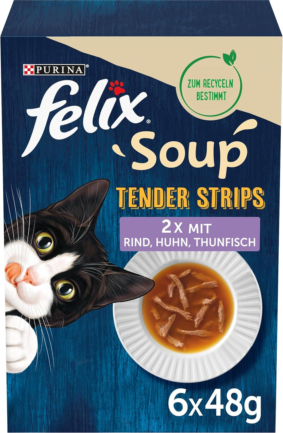 Polévkové proužky Felix, kočičí polévka, smíšená odrůda, balení 8 ks (8 x 6 sáčků po 48 g)