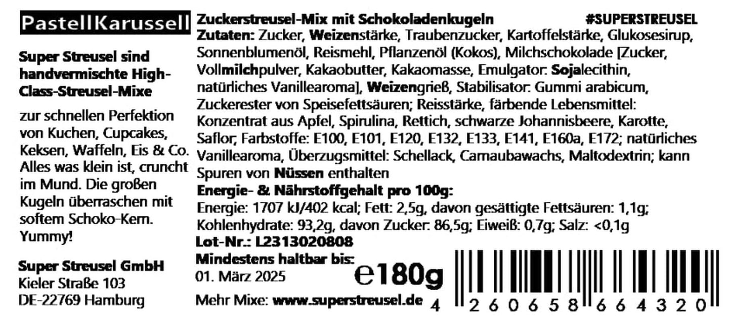 Super Streusel Carusel Pastel, sypání v pastelových barvách, 90 gramů Sprinkles Naty Shop