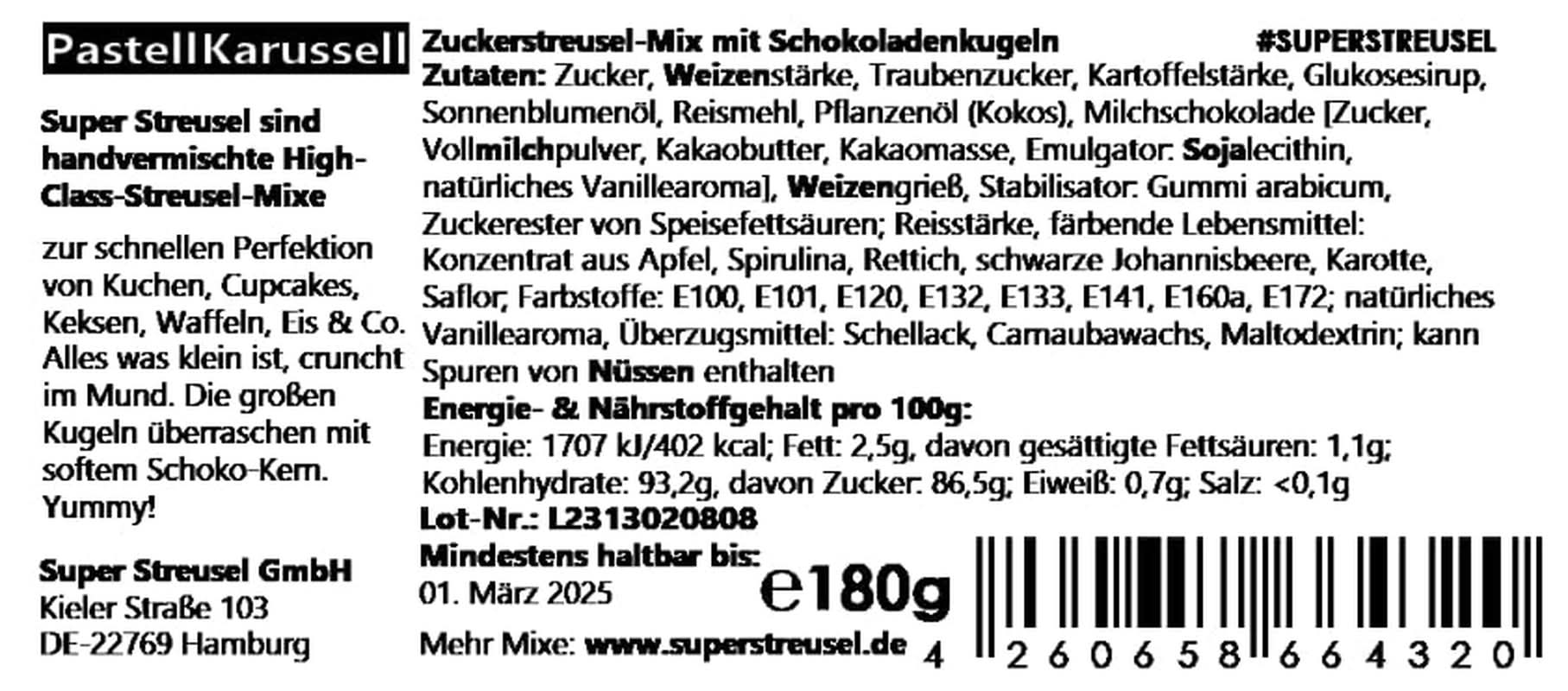 Super Streusel Carusel Pastel, sypání v pastelových barvách, 90 gramů Sprinkles Naty Shop
