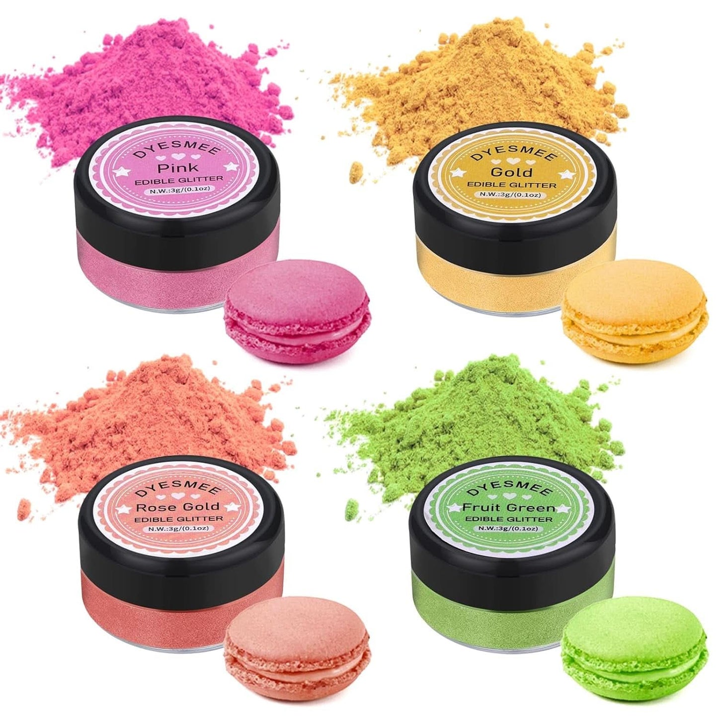 Jedlé třpytky, Sada 4 nebo 6 barevných odstínů, 4 gramy na produkt Glitter Naty Shop 4 barvy