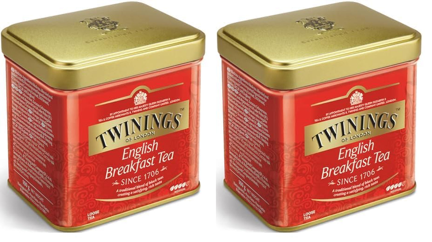 Twinings English Breakfast Tea Sypaný černý čaj v Tea Box Silný černý čaj z vysoce kvalitních čajových lístků sbíraných z nejlepších čajových plantáží na Srí Lance a Indii G, neutrální, 100 gramů