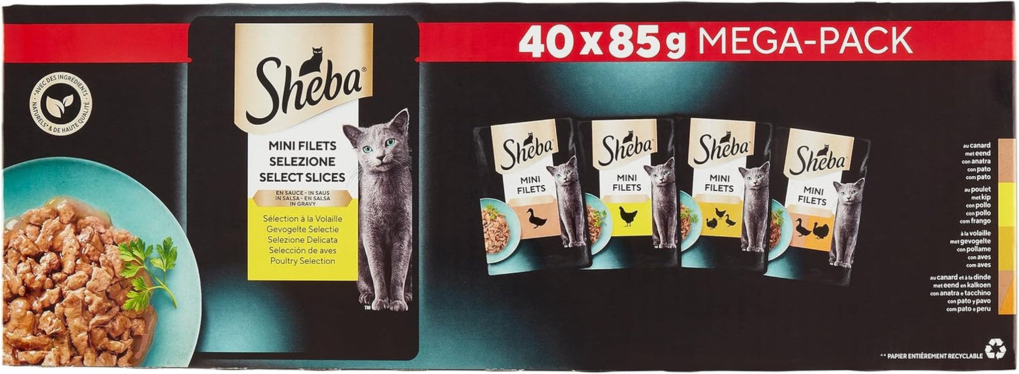 Sheba Mini filety - čerstvé filety v omáčce, výběr z drůbeže pro dospělé kočky - 40 x 85 g