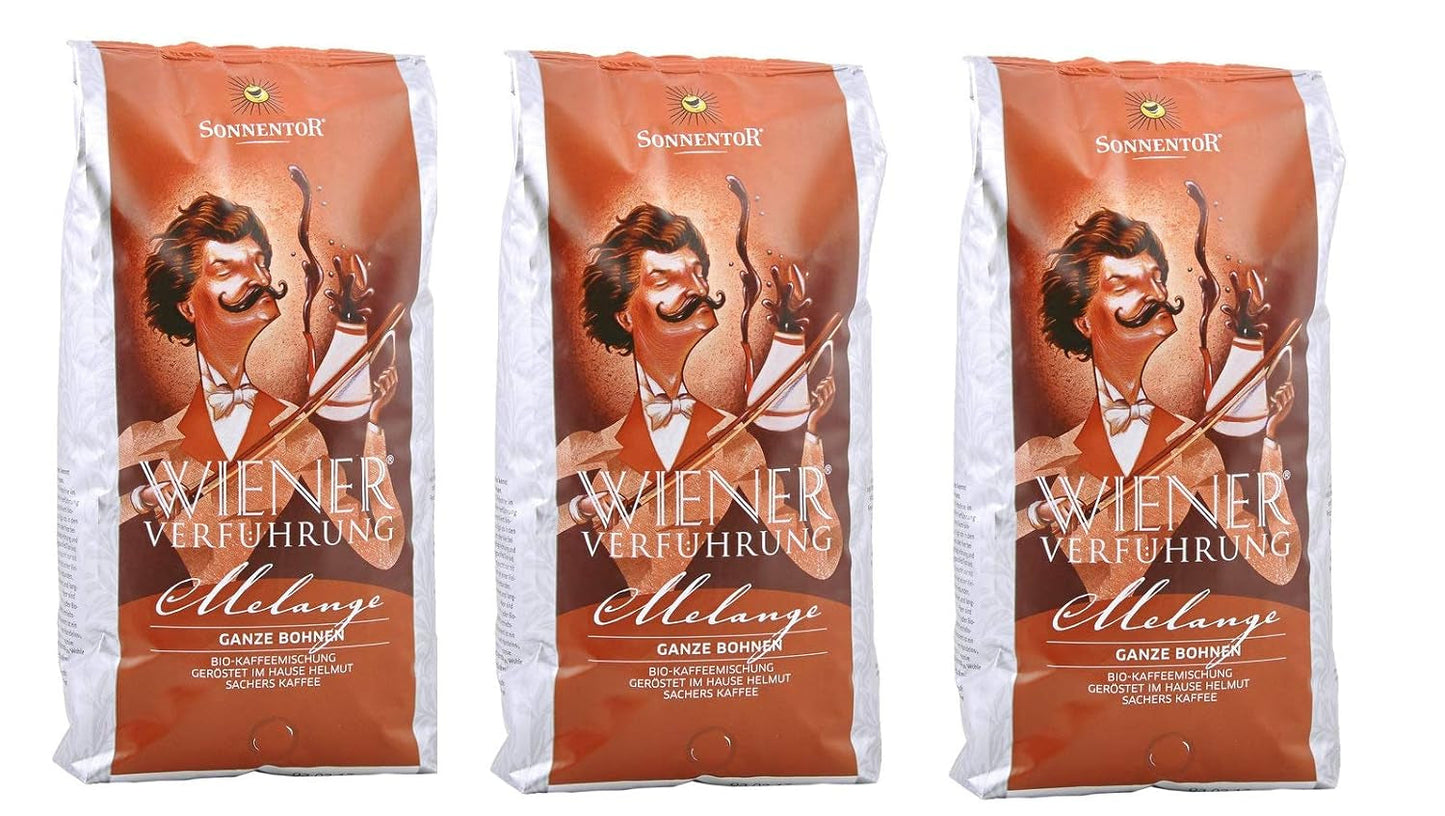 Káva melange, celá zrna, vídeňské svádění, bio, 3 x 1000g