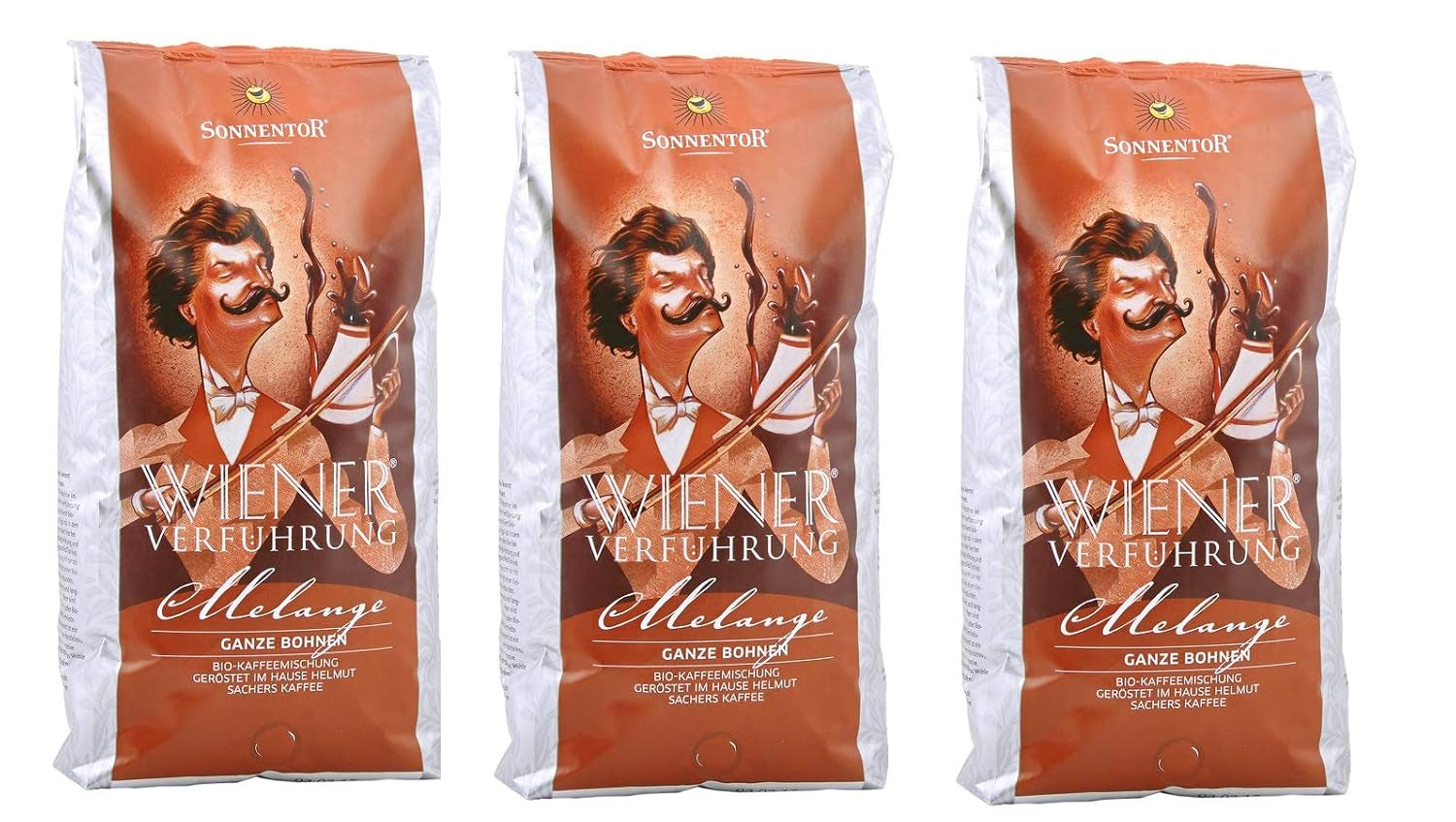 Káva melange, celá zrna, vídeňské svádění, bio, 3 x 1000g