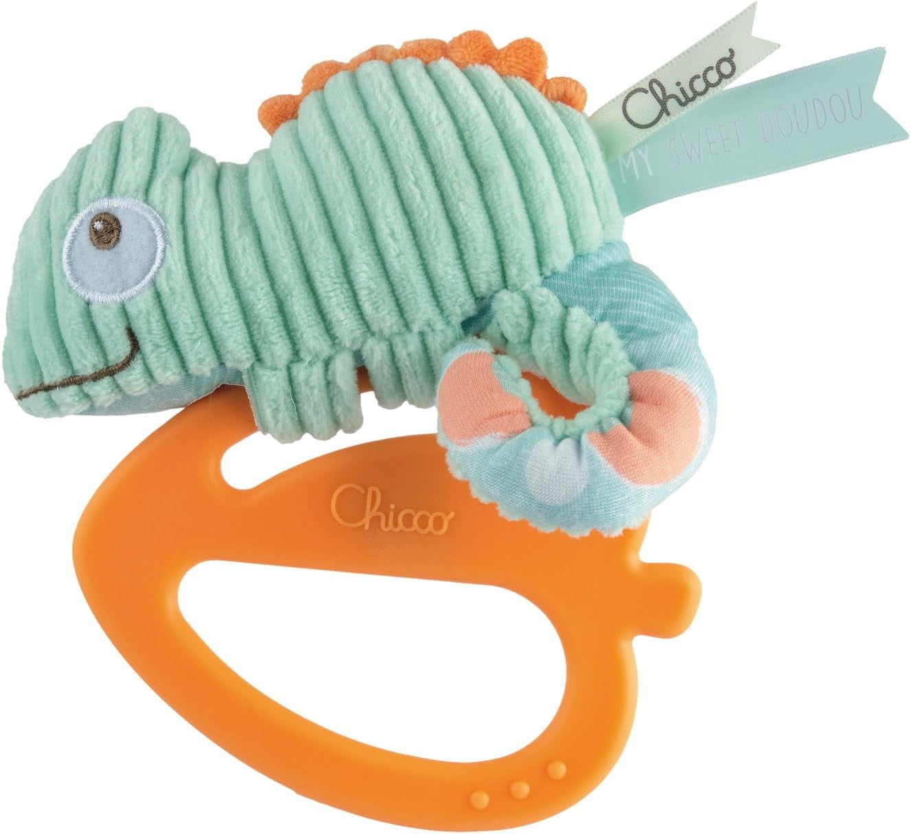Hračka Chicco My Sweet Doudou Chameleon vyrobená z vysoce kvalitních látek Měkký plastový kroužek Hračka na kousání pro miminko 3-18 měsíců Bebe Naty Shop Hračky Chameleon