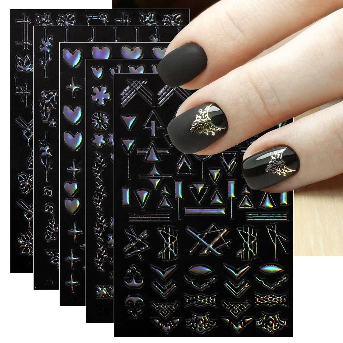 Jmeowio Nagelsticker Aurora Geometrisch 12 Blatt Nail Art Sticker Selbtklebend Nagelaufkleber Bunt Dekoration Nageldesign Zubehör