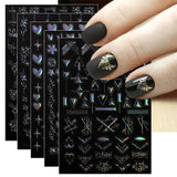Jmeowio Nagelsticker Aurora Geometrisch 12 Blatt Nail Art Sticker Selbtklebend Nagelaufkleber Bunt Dekoration Nageldesign Zubehör