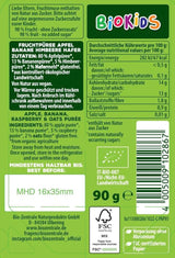 biocentral BioKids Ovocné pyré Jablko Banán Malina Oves | 12 x 90 g | Ovocná svačina bez přidaného cukru | Veganské