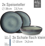 jako. de Villeroy & Boch - Sada kameninového nádobí Lave Gris, 4 kusy, keramický vzhled, stolní servis pro 2, šedá