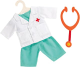 Heless 1653 - Sada oblečení pro panenky, 4dílný doktorský oblek s kalhotami, košilí, doktorským kabátem a stetoskopem, velikost 28 - 35 cm