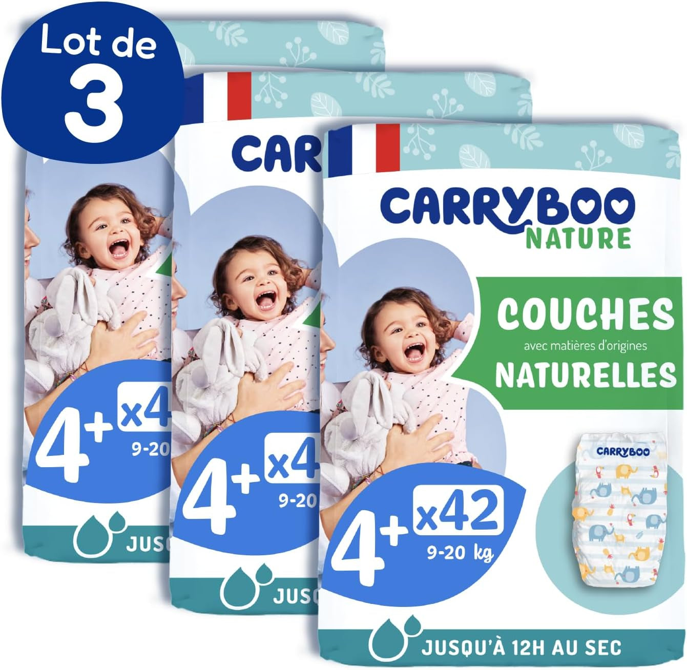 - Velikost plenky 4+ 9-20 kg – Ökologische Babywaidern – natürliche Babypflege, hypoalergen, ohne Parfüm und auslaufsicher – hermestellung in Frankreich – 126 jednorázových plen – 1 měsíc