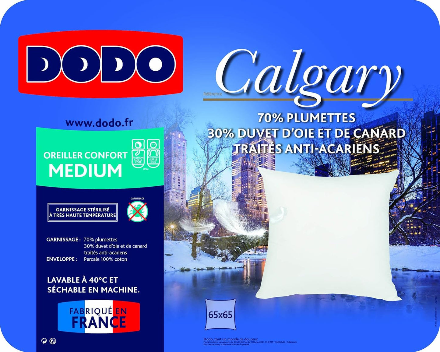 DODO 64476 Calgary Polštář, Péřové/husí & Kachní kůže, 65 X 65 cm, White Naty Shop Standardní polštáře